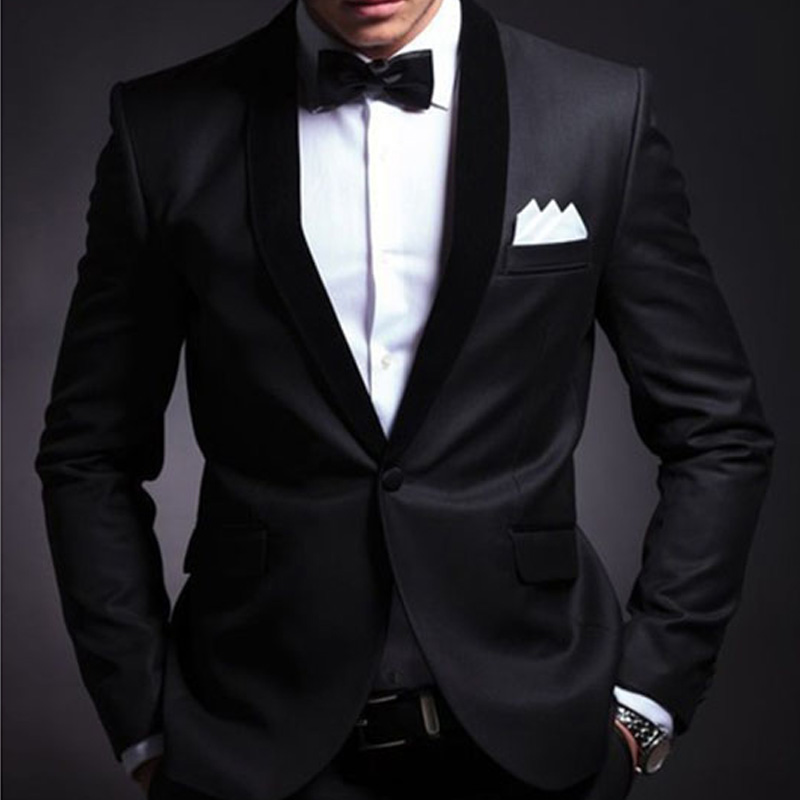 Black Wedding Tuxedo for Groom 2 Piece Slim Fit Men Suits Set Shawl Lapel Custom